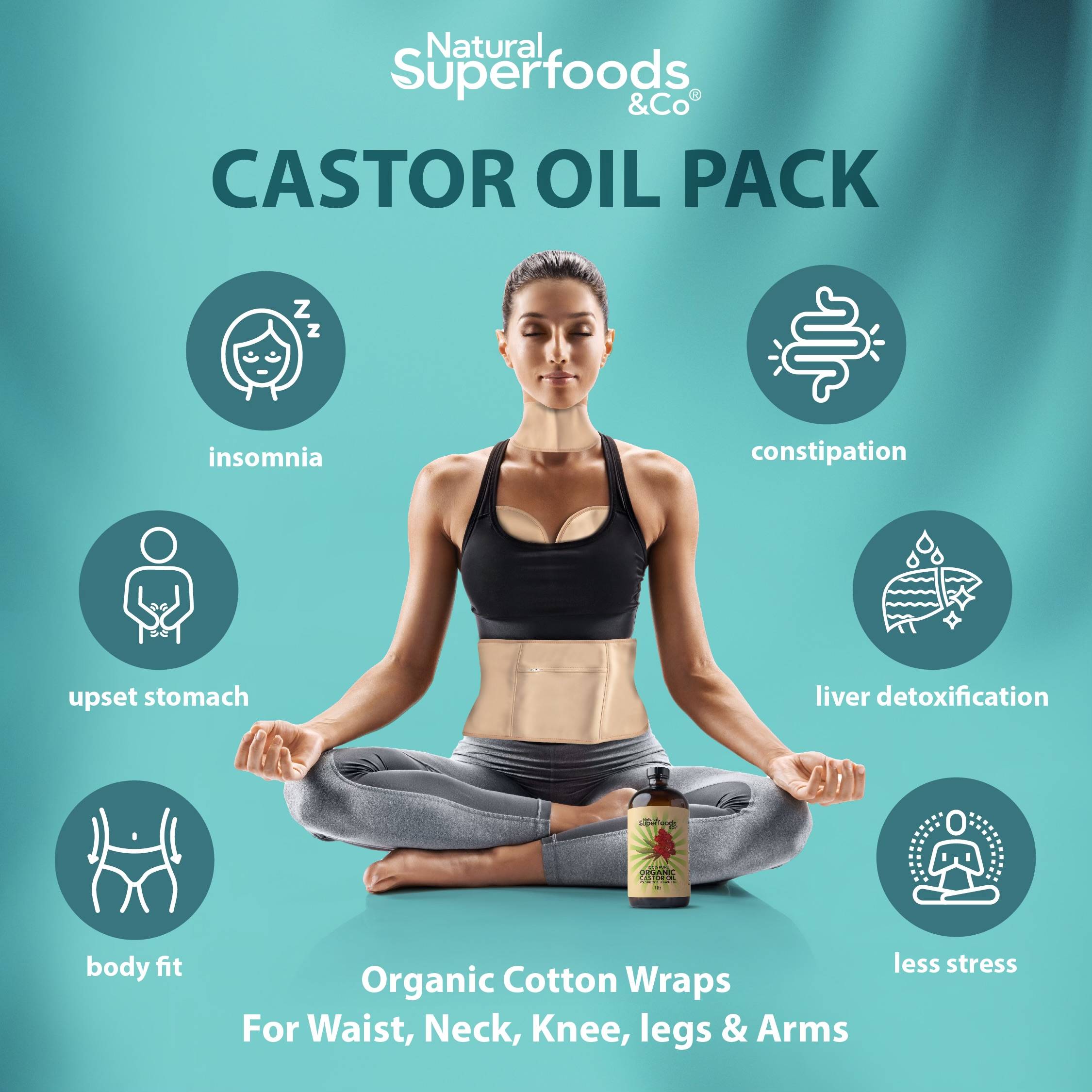 Organic Castor Oil + Cotton Body Wraps Bundle Natural Superfoods & Co